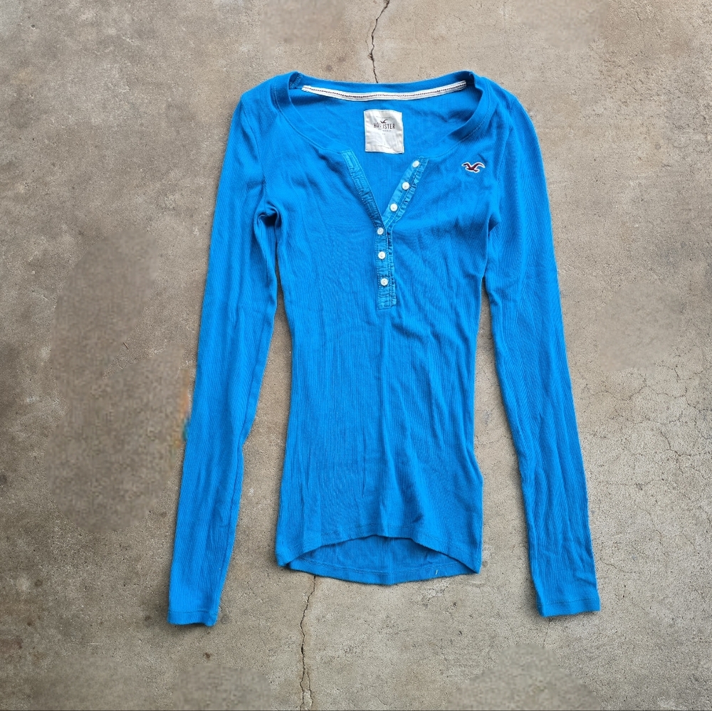 Hollister Vintage Y2K Henley Top Womens S Blue Bella Swan Logo